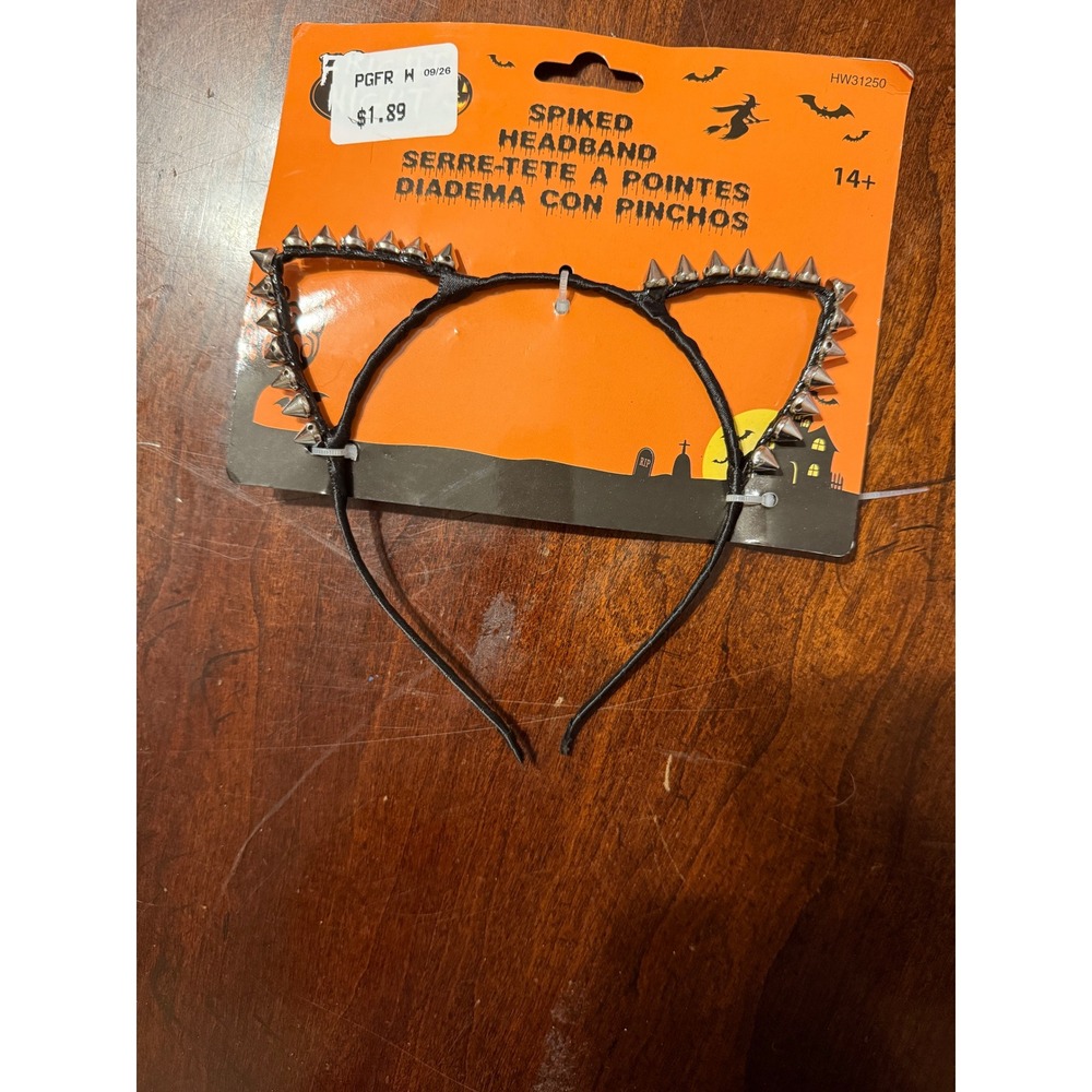 Spiked Cat Ear Headband Black Silver Punk Gothic Halloween Costume HW31250